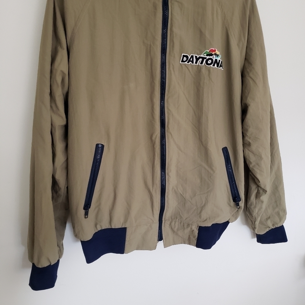 Auburn Sportswear Daytona 500 Nylon Jacket  Mens Size L Khaki Olive Navy Blue - Picture 4 of 9